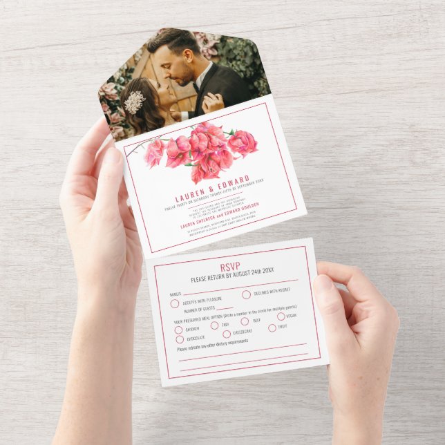 Opções RSVP de casamento Red bougainvillea (Aba destacável)