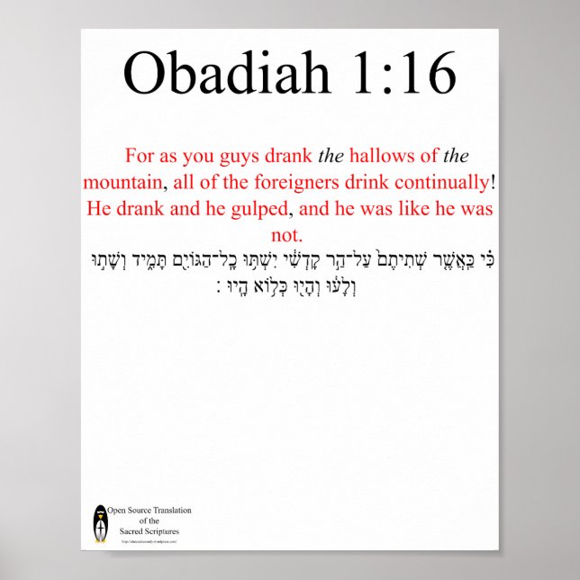 Open Source Translation Obadiah 1:16 Poster (Frente)