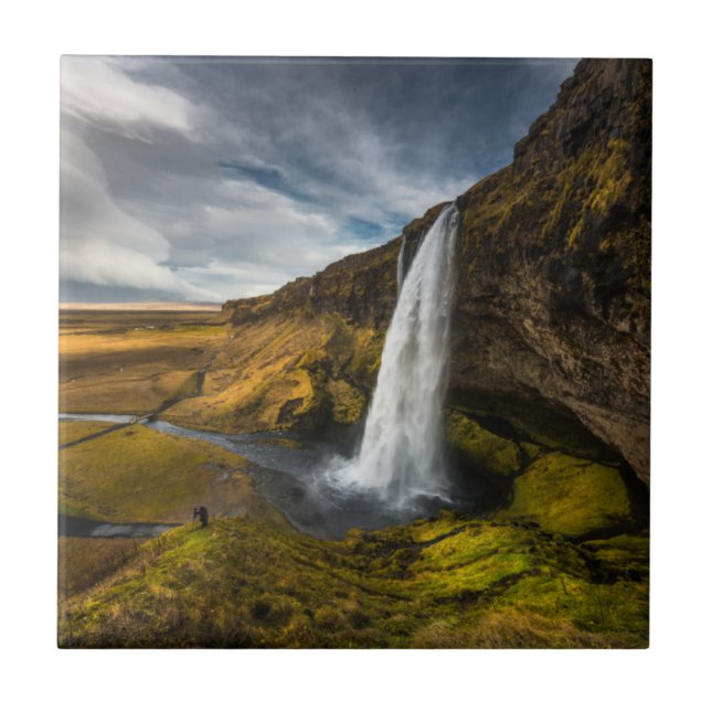 Opinião bonita da paisagem de Seljalandsfoss (Frente)