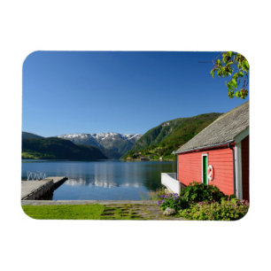 Opinião norueguesa do fiorde + ímã do retângul