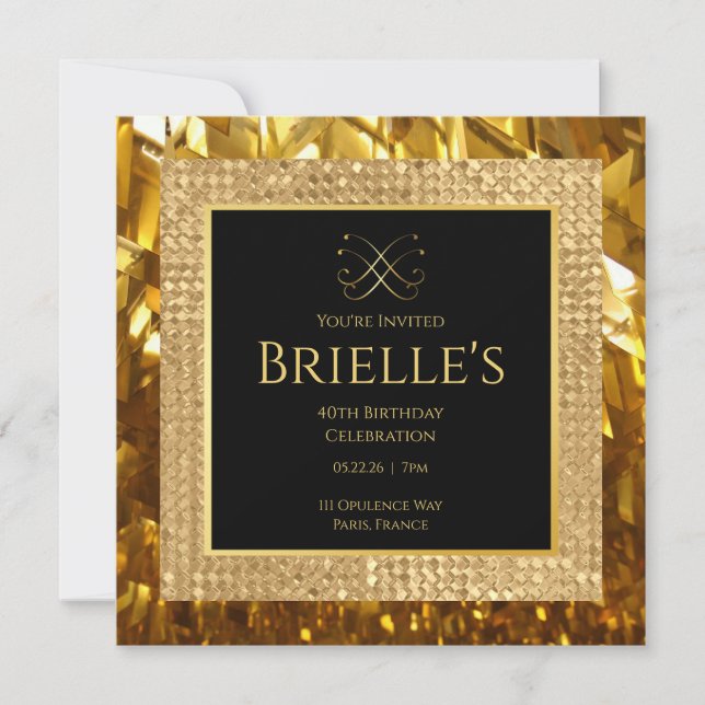Opulence Minivites Gold Birthday Invitation  (Frente)