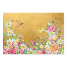 Opulência Beija-flor Floral Dourado