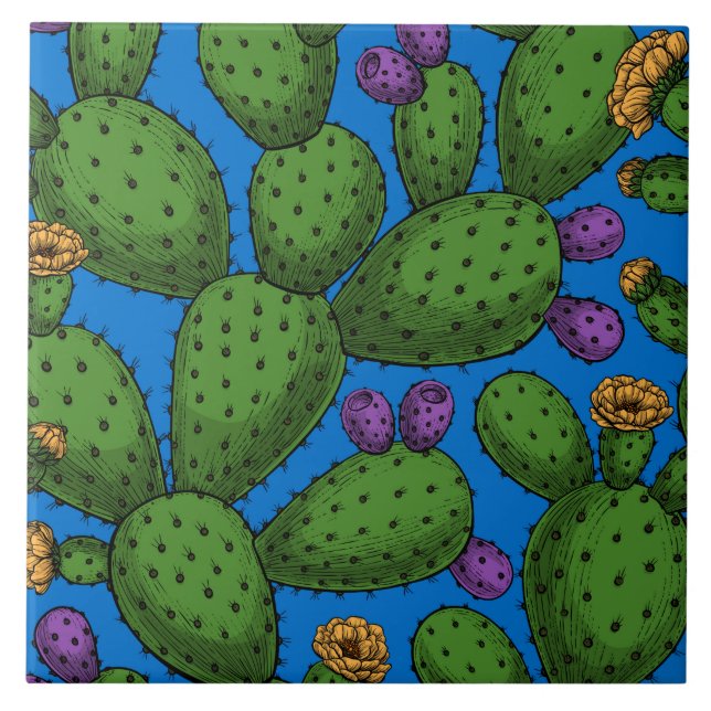 Opuntia florescente em azul (Frente)