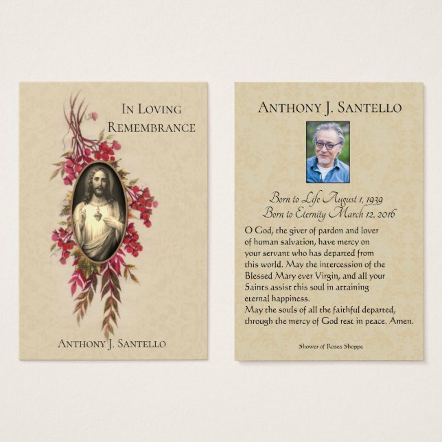 Oração Cardíaca Sagrada do Funeral Católico (Frente & Verso)