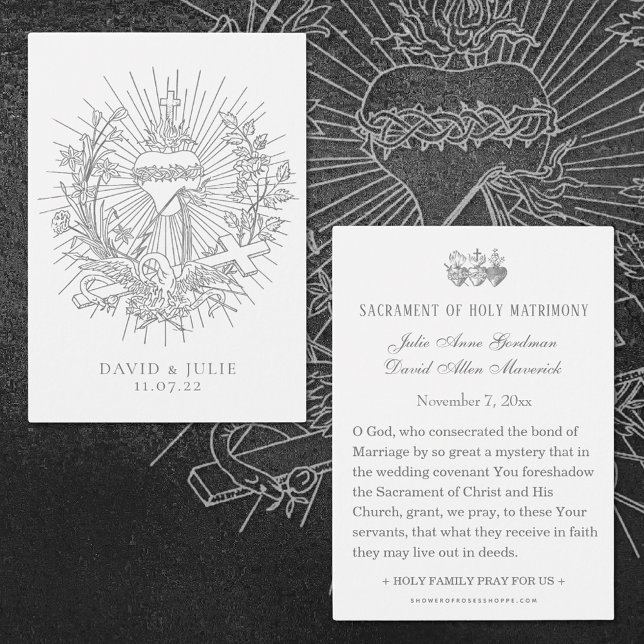 Oração Católica de Casamento Cardíaco Sagrado (Catholic Wedding Prayer card of the Sacred Heart of Jesus)