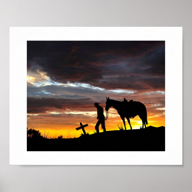 Oração De Cowboy Silhoule Com Poster Sunset (Frente)