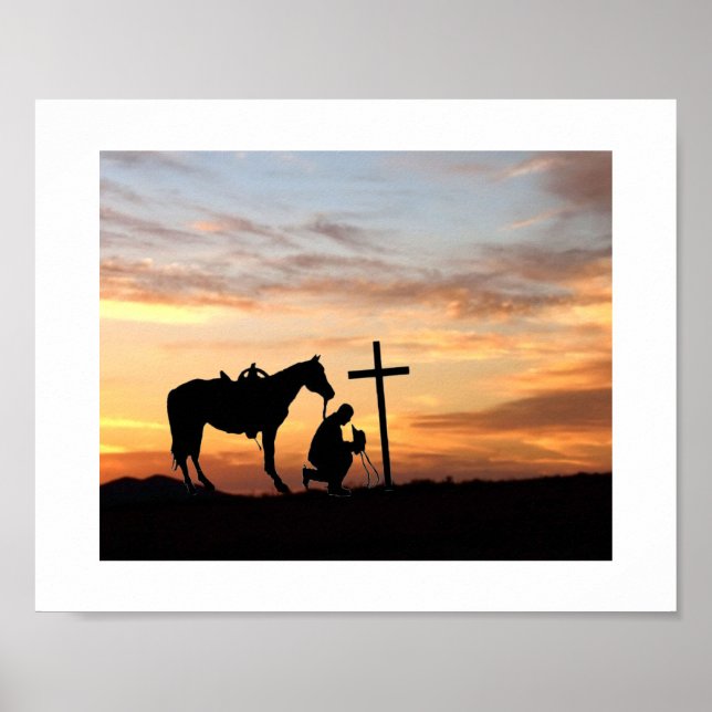 Oração De Cowboy Silhoule Com Poster Sunset (Frente)