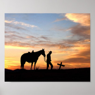 Oração De Cowboy Silhoule Com Poster Sunset