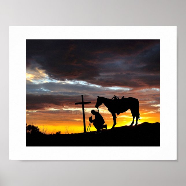 Oração De Cowboy Silhoule Com Poster Sunset (Frente)