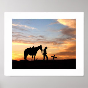Oração De Cowboy Silhoule Com Poster Sunset