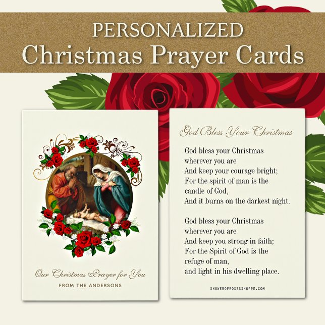 Oração de Natal Cartões Natividade Jesus Mary Jose (Personalized Religious Vintage Christmas Prayer Cards)