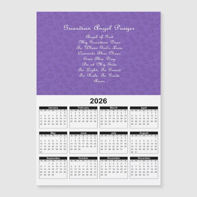 Oração do Anjo da Guarda Roxo Calendário 2026 (Frente)
