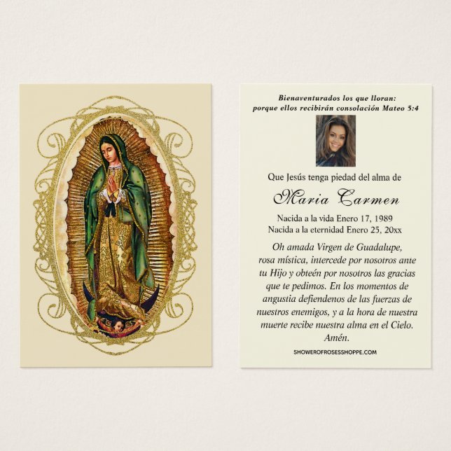Oração Fúnebre Espanhola Virgem do México Guadalup (Frente & Verso)