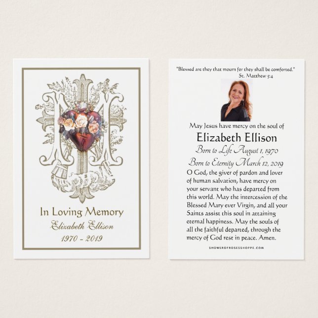 Oração Funeral Cruzada de Marian Dourada Religiosa (Frente & Verso)