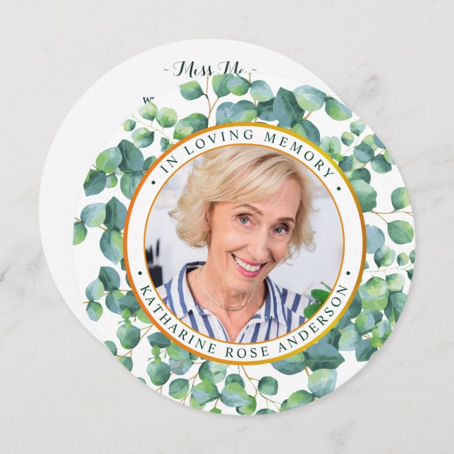 Oração Memorial Funeral Cartão Eucalyptus Foto Dou (Frente/Verso)