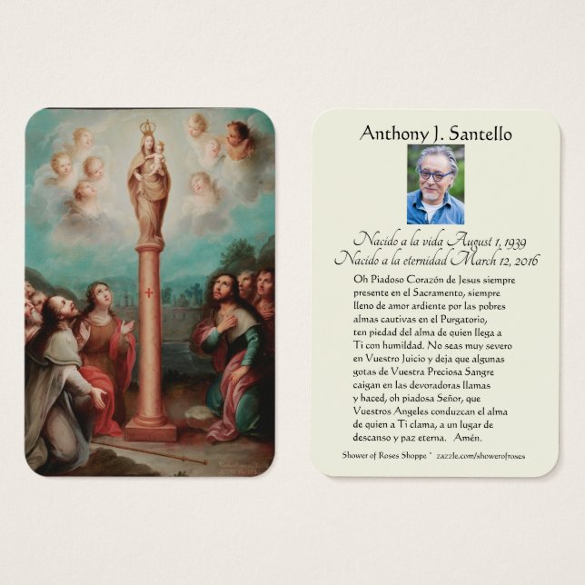 Oração Memorial Mary El Pilar, Funeral Espanhola (Frente & Verso)