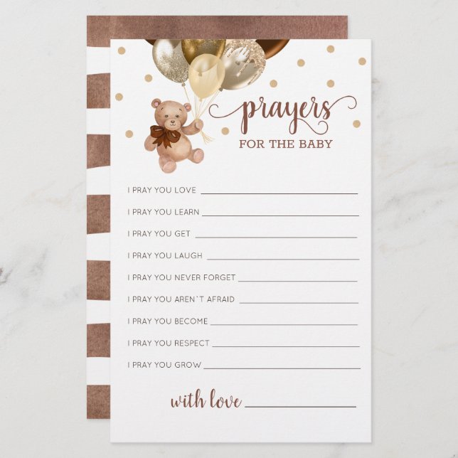 Orações Editáveis para Urso de Teddy Chá de fralda (Frente/Verso)