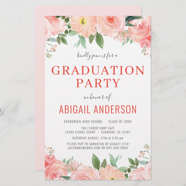 Oral Orçamental Peach Floral 2023 Formando Convite (Frente/Verso)