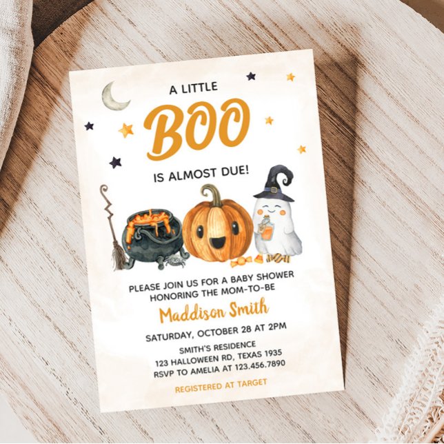 Orange A Little Boo Chá de fraldas Convite (Ghost Halloween Baby Shower Invitation)