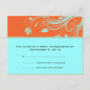 Orange and Teal Floral Swirls Wedding RSVP