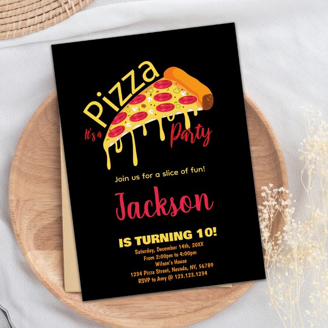 Orange Black Red Pizza - Convites de Aniversário (Orange Black Red Pizza Birthday Invitations)