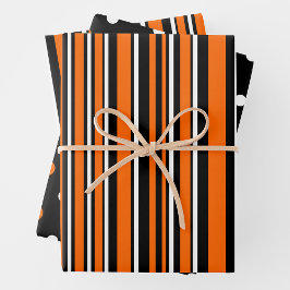 Orange, Black & White Trendy Stripes & Polka Dots