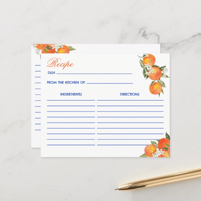 Orange blue azulejo talavera tiles recipe card (Frente/Verso In Situ)