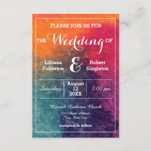 Orange Blue Pink Watercolor-3x5 Convite para Casam