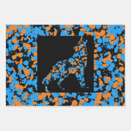 Orange Blue Wolf Splattered Paint 