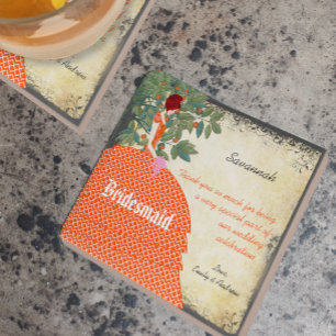 Orange Bridesmaid Obrigado Azulejo Palhaço com Árv