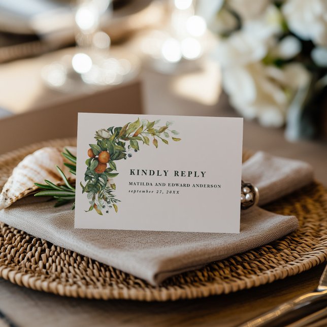 Orange Citrus Watercolor Botanical Wedding RSVP (Criador carregado)