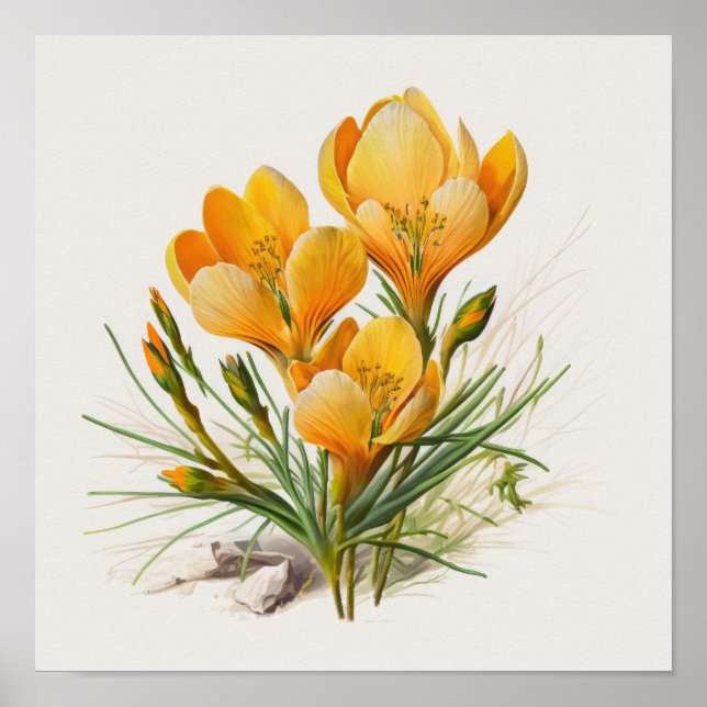 Orange Crocus Flowers Art Impressão Poster (Frente)