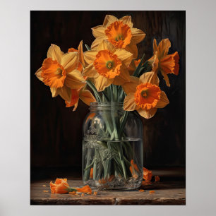 Orange Daffodil Flowers Art Impressão