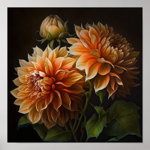 Orange Dahlias Flower Art Impressão Poster