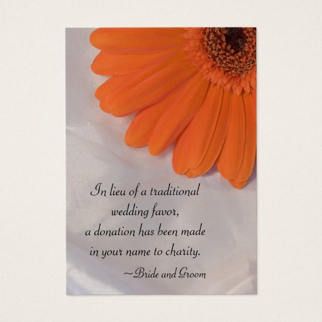 Orange Daisy e Satin Weding Charity Favor Card (Frente)