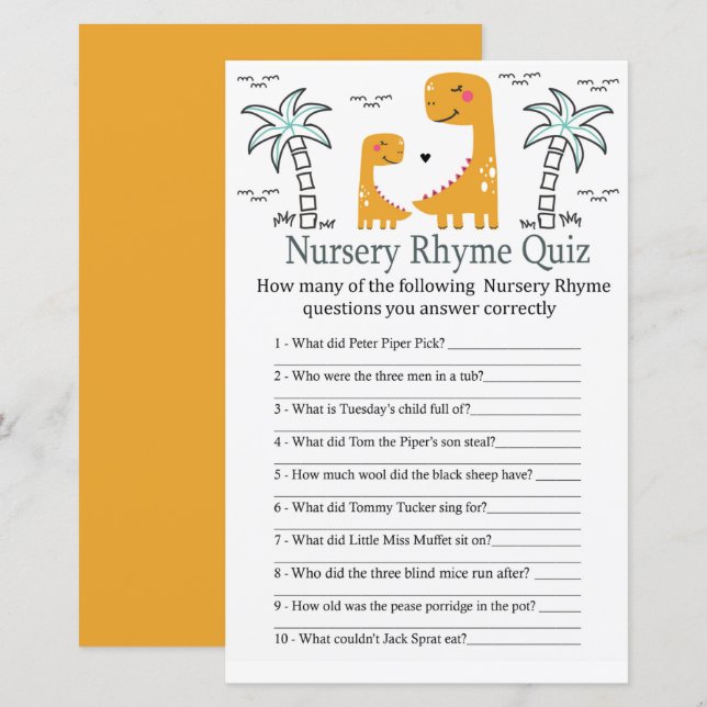 Orange Dino Nursery Rhyme jogo de chá de fraldas d (Frente/Verso)