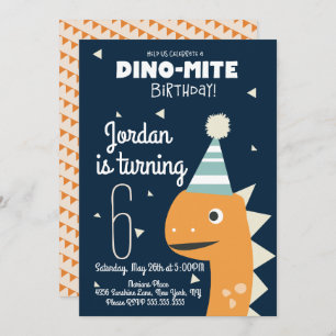 Orange Dinosaur Birthday Confetti Convite