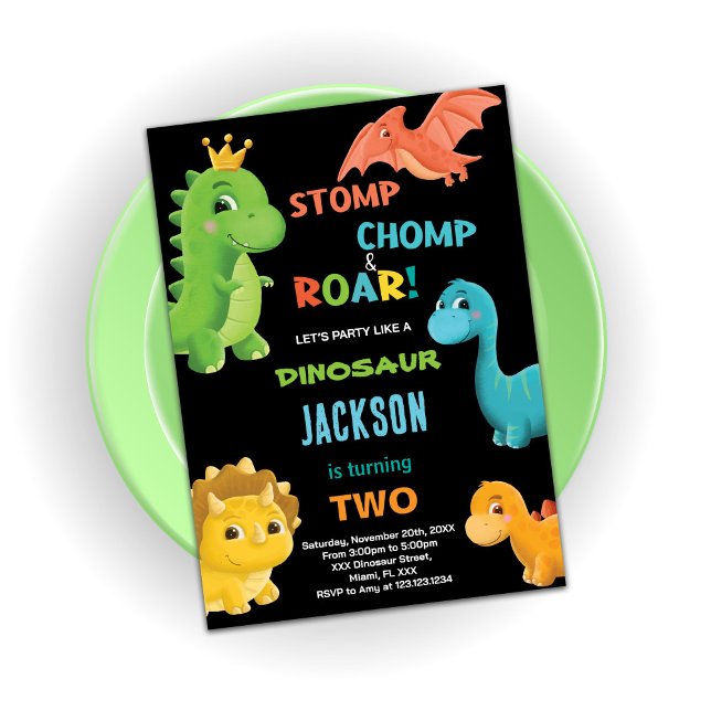 Orange Dinosaur - Convites de Aniversário (Orange Dinosaur Birthday Invitations)