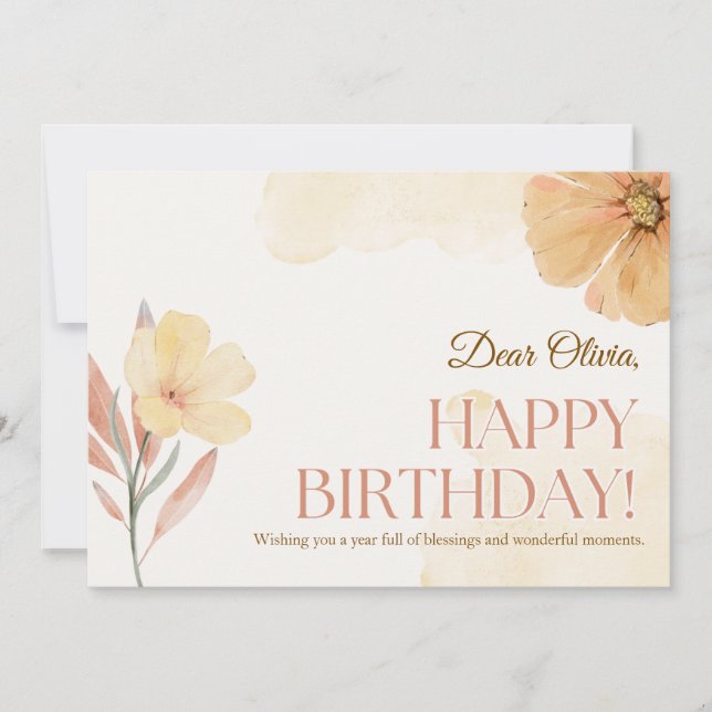 Orange Elegant Watercolor Floral Birthday (Frente)
