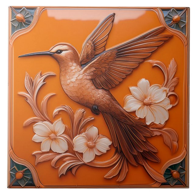 Orange faux relief Art Nouveau Hummingbird L (Frente)