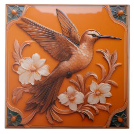 Orange faux relief Art Nouveau Hummingbird R