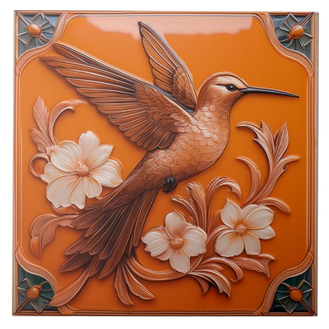 Orange faux relief Art Nouveau Hummingbird R (Frente)
