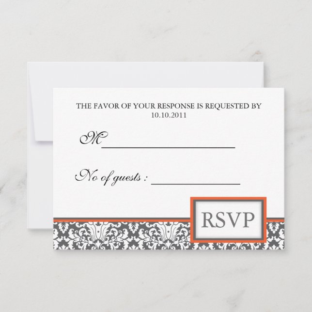 Orange floral Damask RSVP Invite (Frente)