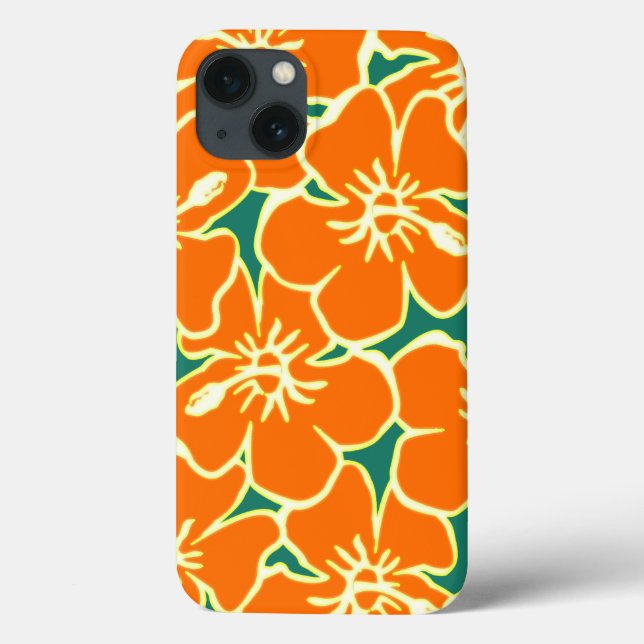 Orange Floral Hibiscus Hawaiian Flowers Capa de te (Verso)