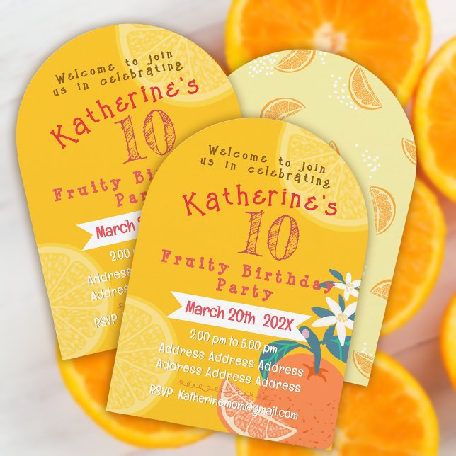 Orange Fruity Convite Aniversário (Orange Fruity Invitation Card.)