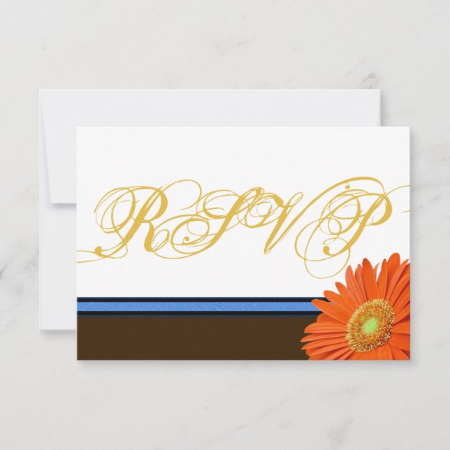 Orange Gerbera Blue Brown com RSVP de Script Doura (Frente)