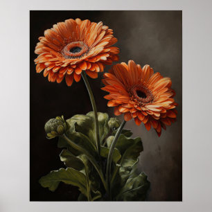 Orange Gerbera Daisy Flowers Art Impressão
