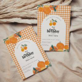 Orange Gingham Citrus Birthday Convite