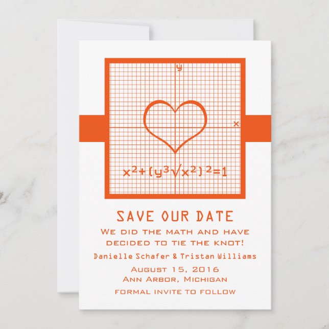 Orange Heart Math Graph Salvar o Convite de Data (Frente)