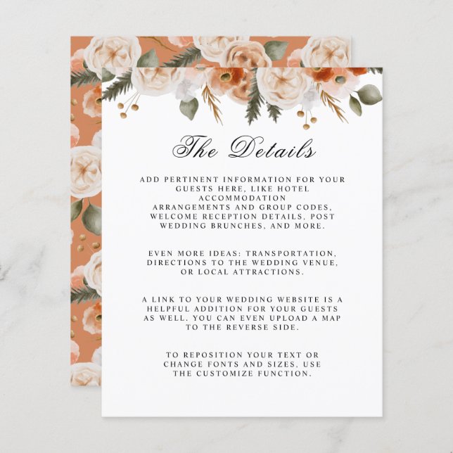 Orange Ivory Moss Orçamento Floral detalhes do cas (Frente/Verso)